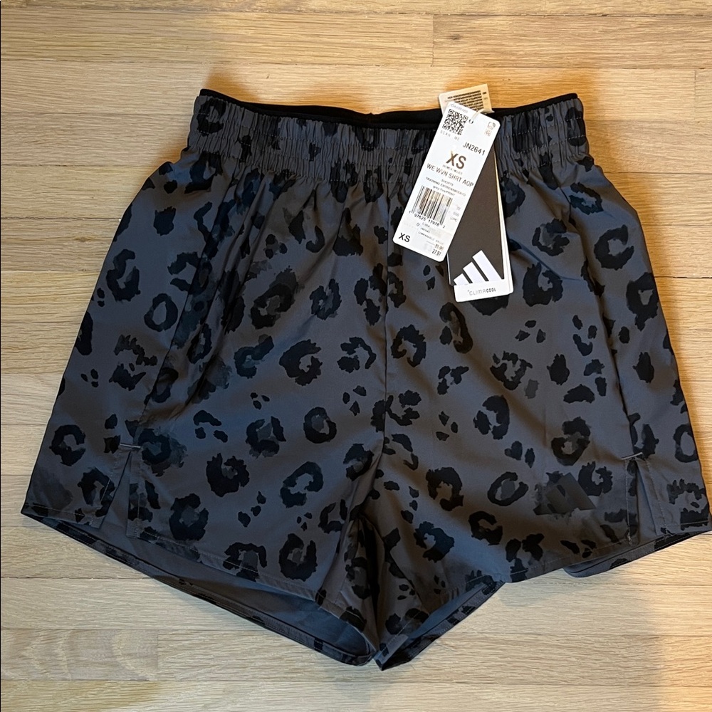 Adidas Gray Leopard Print Athletic Shorts XS ClimaCool